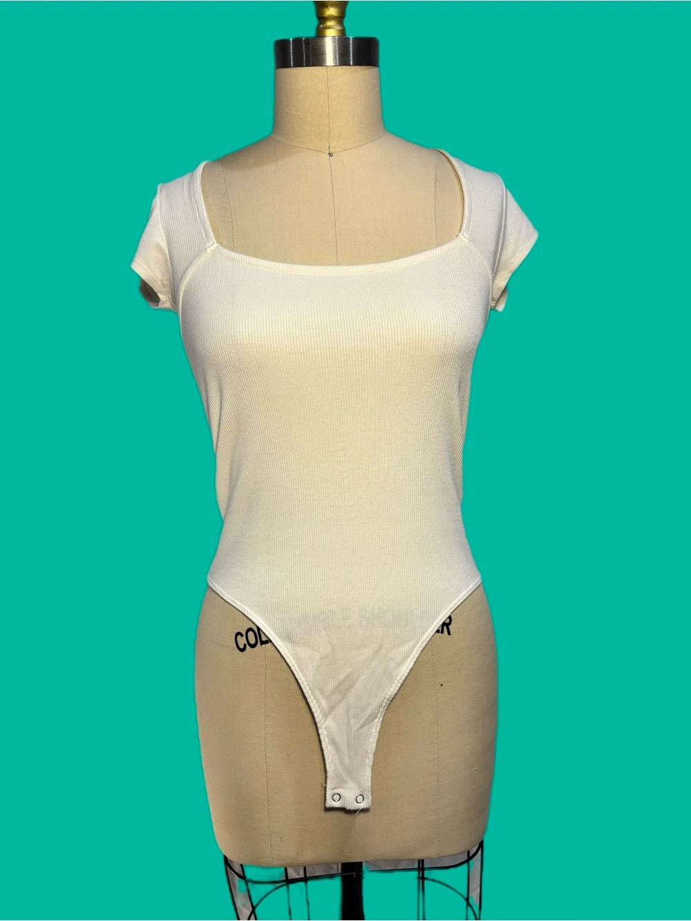 Ivory Square Neck Short Sleeve Bodysuit